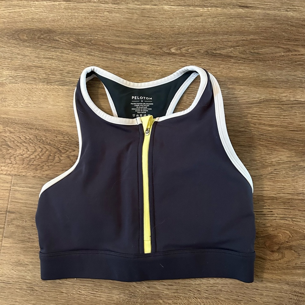Peloton Women's Sports Bra with Navy and Yellow Zip